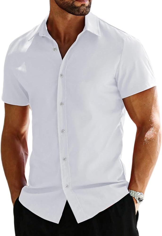 Mens Short Sleeve Dress Shirts Slim Fit Shirts for Men Business Casual Button Up Shirts