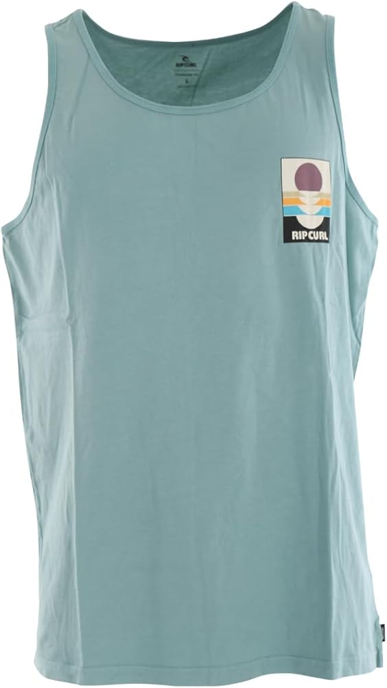 Rip Curl SURF REVIVAL PEAKING TANK 3458-DUSTY BLUE M - Men's Fashion Casual Sleeveless Tank Top T-Shirt Cotton - Regular Fit - Lifestyle Beach Apparel