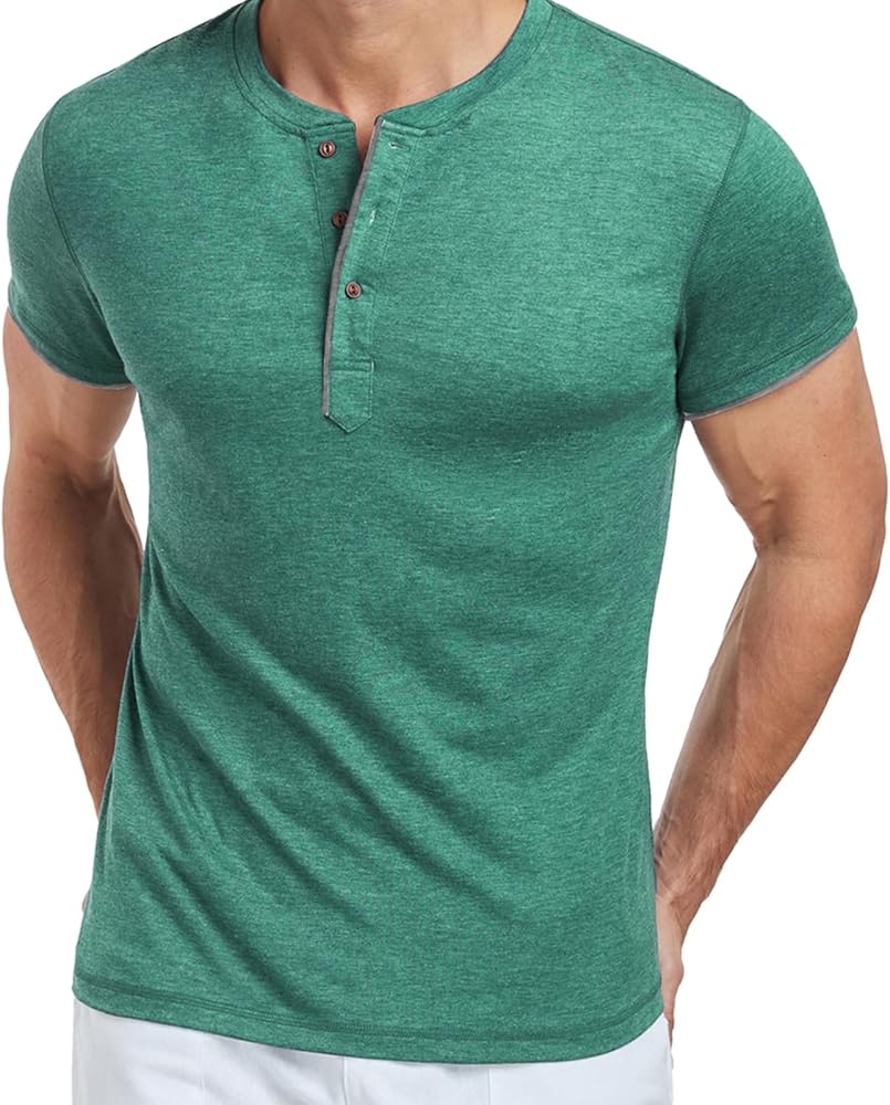 MCFANCE Mens Henley Shirts Short Sleeve T-Shirt Cotton Casual Shirt Summer Button Basic Solid Slim Fit for Men