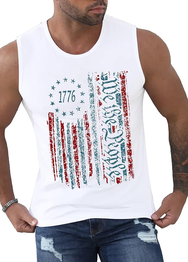 MAIHUN American Flag Tank Tops for Men 4th of July Shirts Patriotic Sleeveless Muscle Tees