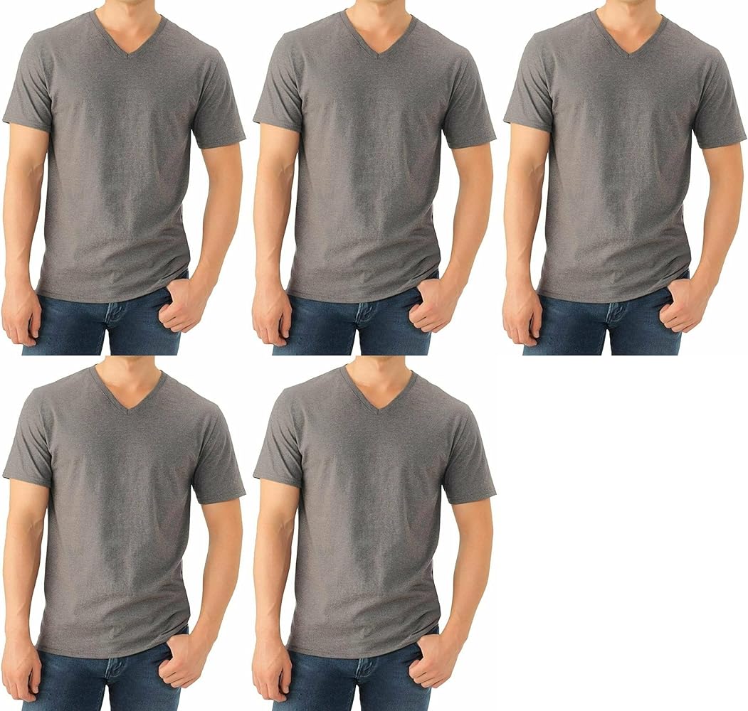 Fruit of the Loom Select Men's V-Neck T-Shirts Classic Fit Wicks Moisture Tagless 5-Pack Charcoal Large