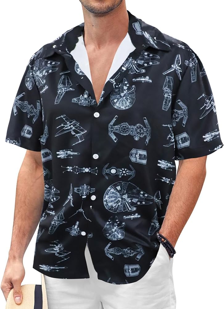 Mens Short Sleeve Hawaiian Shirt Button Down Tropical Trendy Printed Summer Beach Shirts