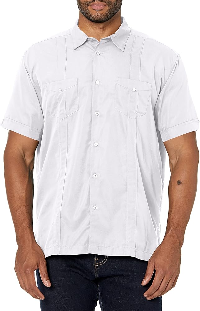 Cubavera Men's Two-Pocket Double Pintuck Short Sleeve Button-Down Shirt