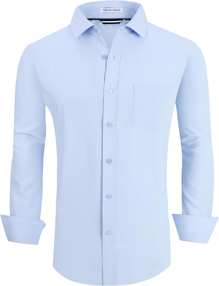 Alex Vando Mens Dress Shirt Wrinkle Free Regular Fit 4-Way Stretch Button Down Shirts