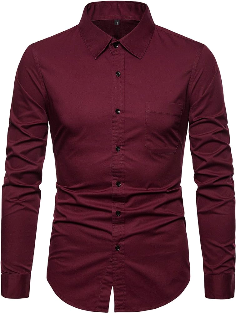 Men’s Long Sleeve Casual Button Down Dress Shirts with Chest Pocket