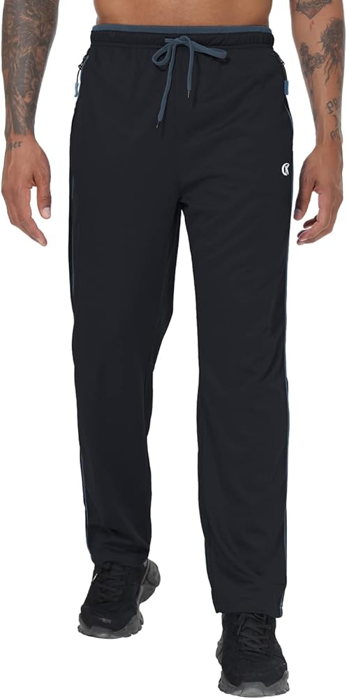 YuKaiChen Men’s Athletic Running Pants Open Bottom Mesh Sweatpants Pockets