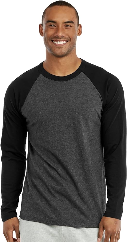 Men's Full Length Sleeve Raglan Cotton Baseball Tee Shirt