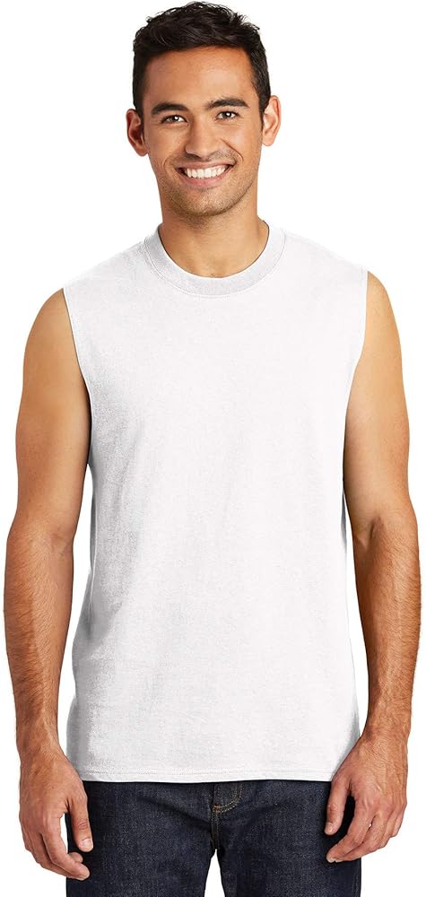 Port & Company Men's Core Cotton Sleeveless T-Shirt, White, X-Large