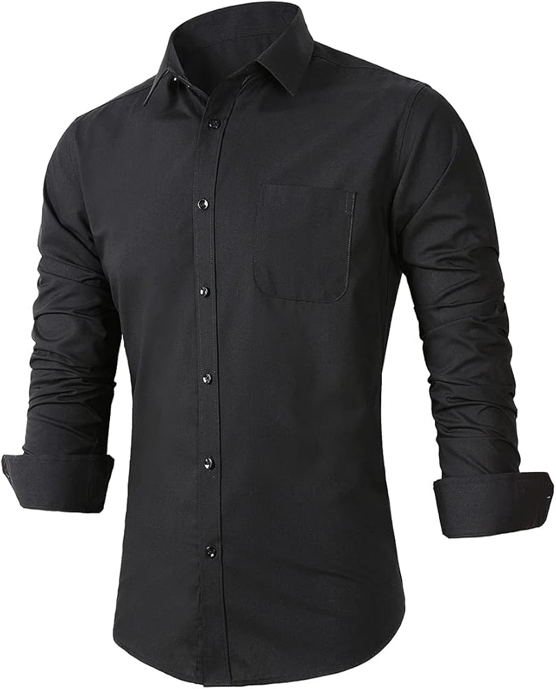 Beninos Mens Slim Fit Solid Point Collar Button Down Dress Shirt