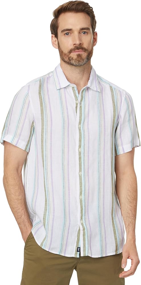 vineyard vines Men's Stripe Linen Short Sleeve Shirt