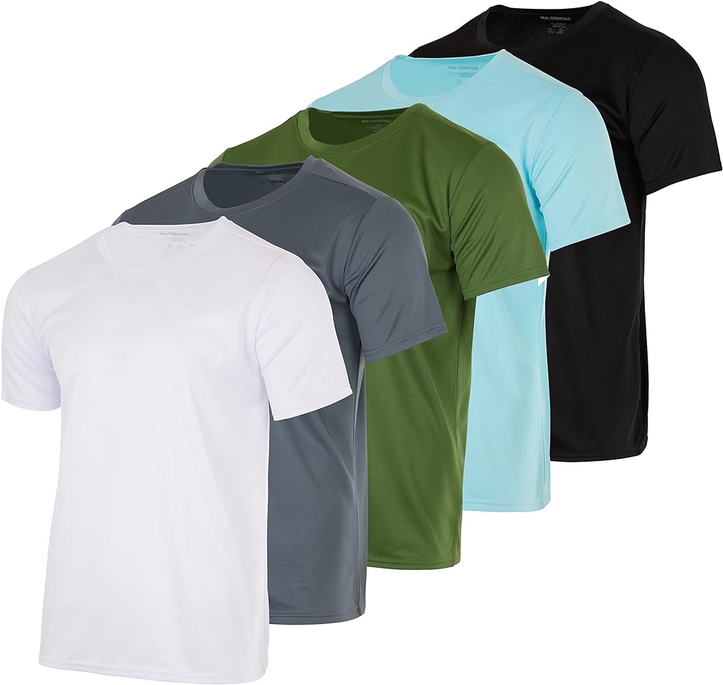 Real Essentials 5 Pack Men’s Active Quick Dry Mesh Crew Neck T Shirts | Athletic Short Sleeve Tee (Available in Big & Tall)