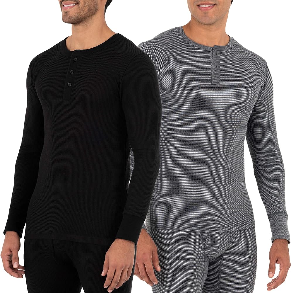 Fruit of the Loom Men's Recycled Waffle Thermal Underwear Henley Top (1 and 2 Packs)