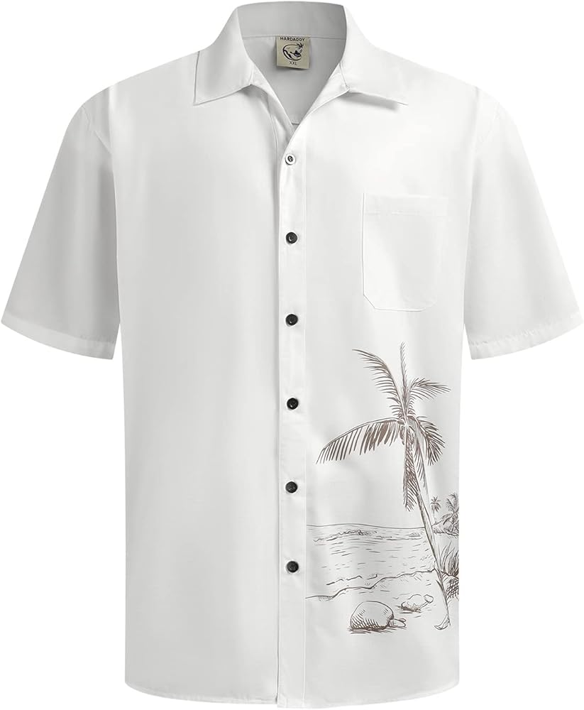 Hardaddy Men's Hawaiian Shirt Short Sleeves Coconut Printed Button Down Summer Beach Casual Shirts