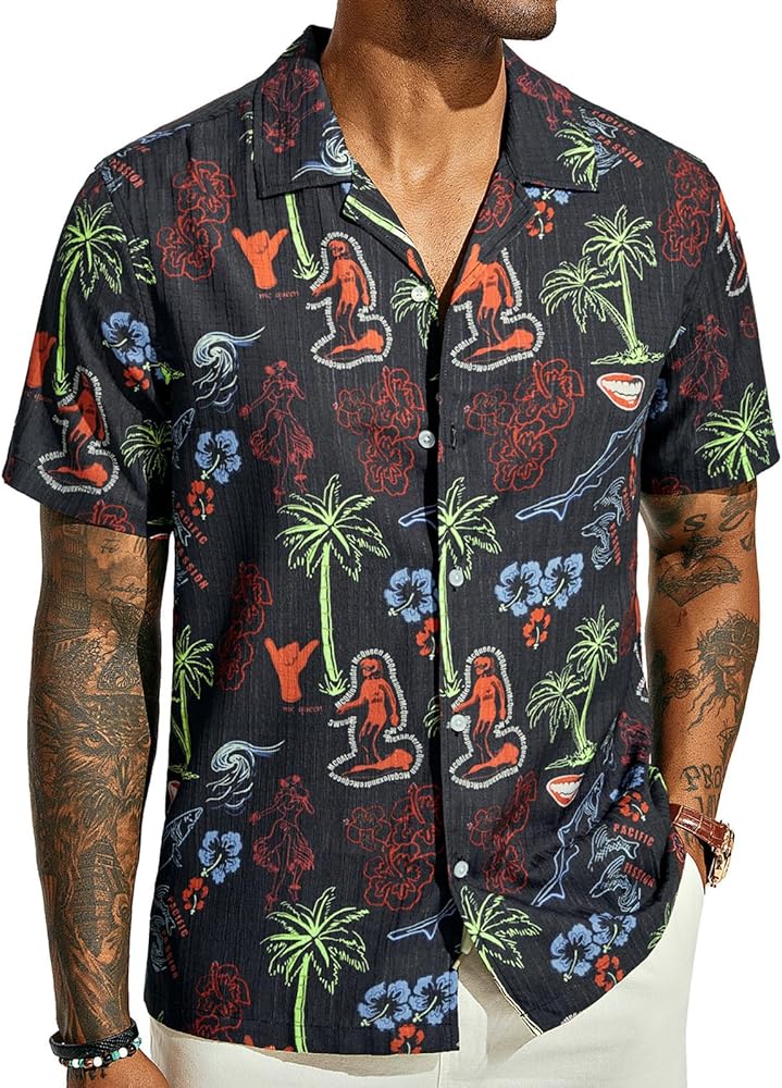 PJ PAUL JONES Mens Hawaiian Shirts Short Sleeve Casual Button Down Tropical Beach Shirt