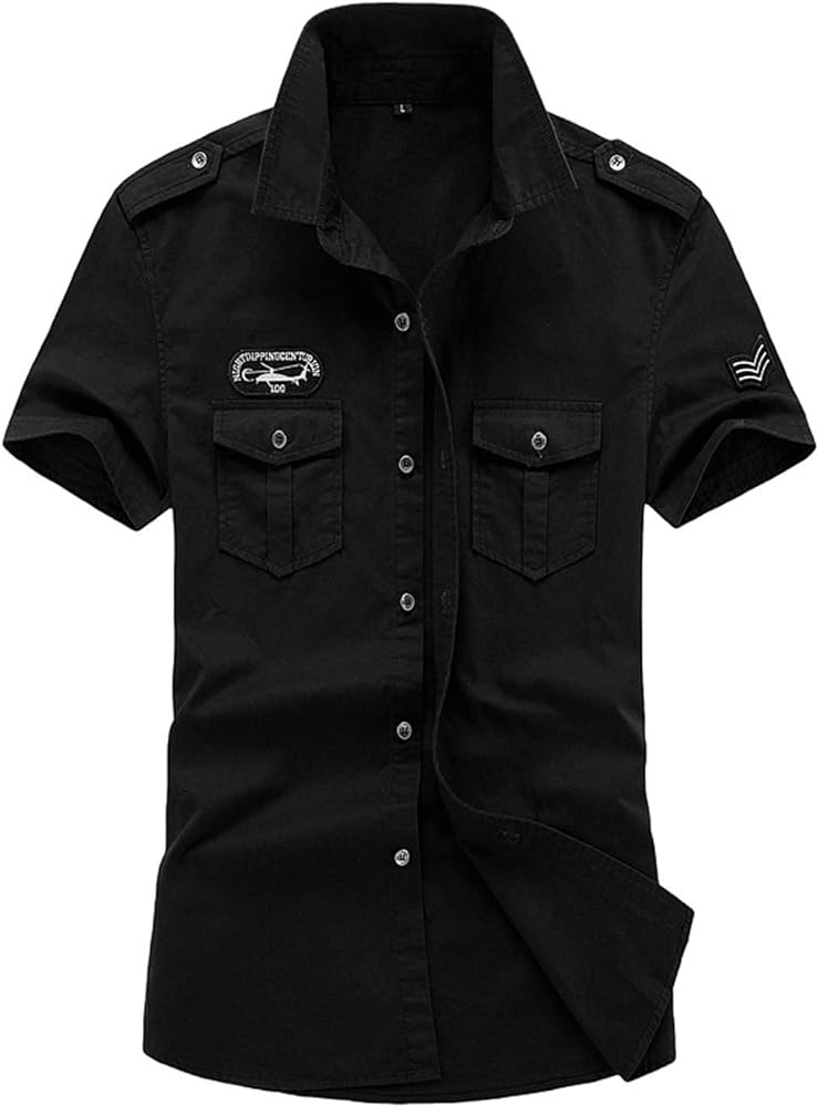 Gihuo Men Shirt Short Sleeve Military Button Down Army Tactical Shirt Utility Cargo Work Uniform Shirt Tops