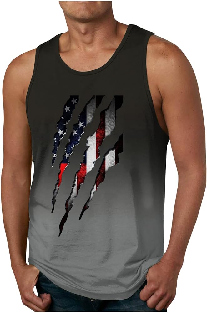 Men's Tank Tops Independence Day Gradient Printed Sports Casual Sleeveless T-Shirt Blouses Vest Graphic Tees