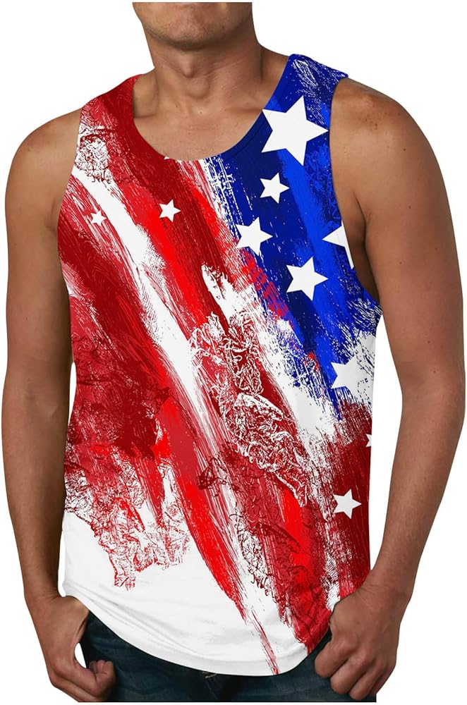 4th of July Casual Tank Tops for Men Summer Vacation Patriotic Stylish Basic Party Star Stripes Sleeveless Clothes