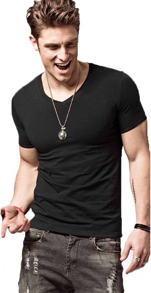 Men's Workout T Shirts Slim Fit Athletic Bodybuilding T-Shirts Muscle Short Sleeve V Neck Tees