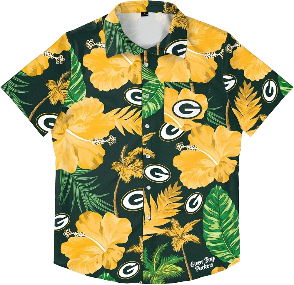 FOCO Men's NFL Team Logo Floral Aloha Tropical Button Up Shirt