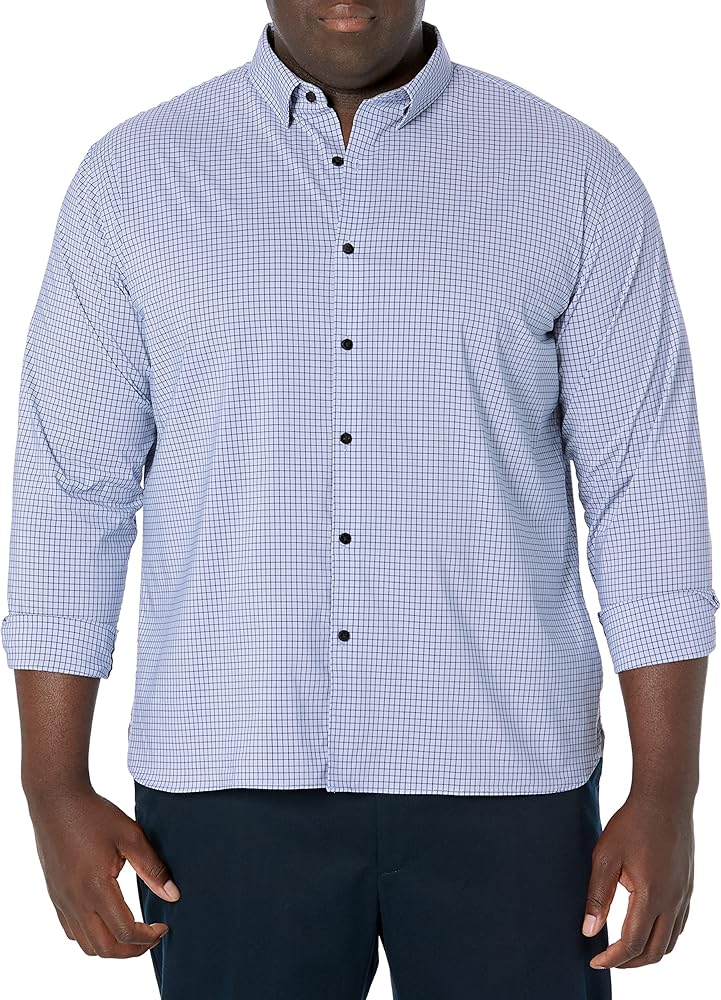 Van Heusen Mens Classic Fit Stain Shield Never Tuck Stretch Pattern Button Down Shirt