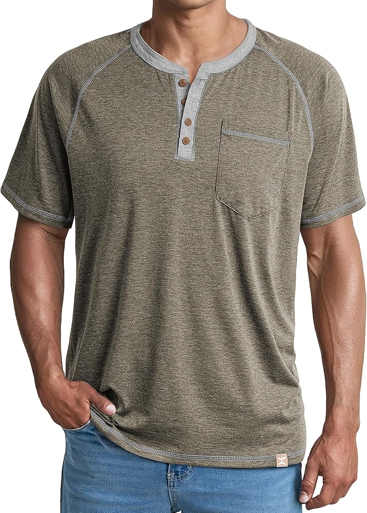 JMIERR Men's Henley Short Sleeve T-Shirt Cotton Casual Shirts with Pockets