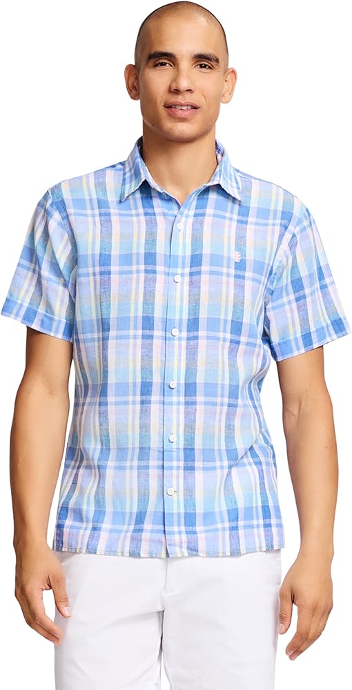 IZOD Men's Short Sleeve Madras Button Down Shirt