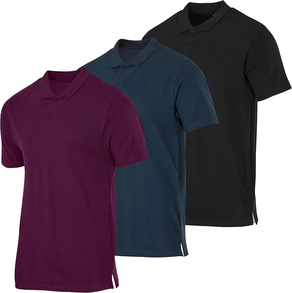 Real Essentials 3 & 4 Pack: Men's Cotton Pique Short Sleeve Polo Shirt - Performance Polo (Available in Big & Tall)