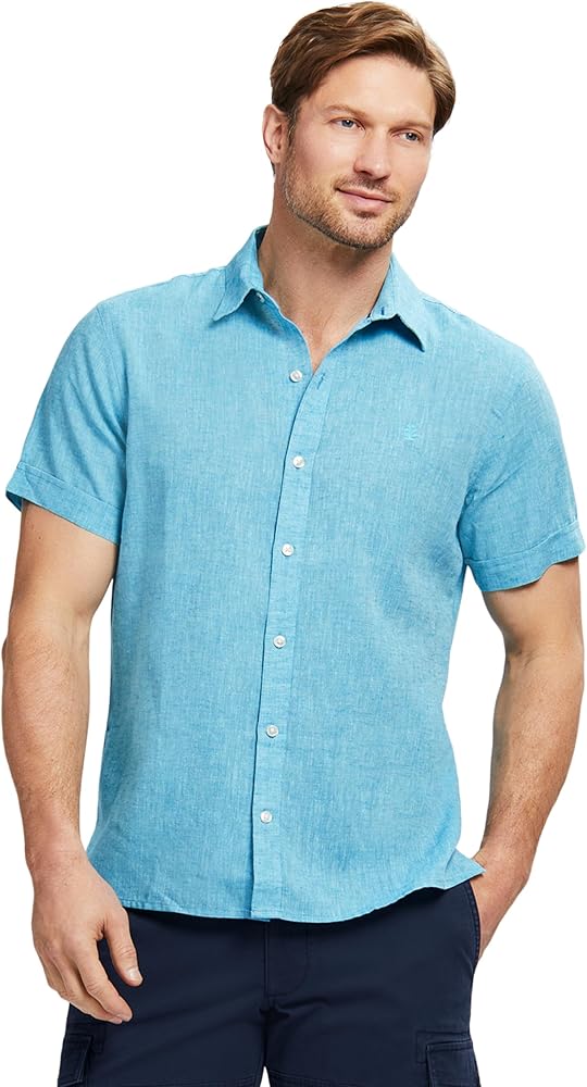 IZOD Men's Linen Button Down Short Sleeve Shirt