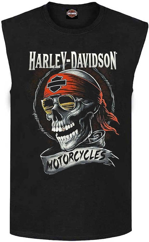 Harley-Davidson Men's Shady Skull Crew-Neck Sleeveless Cotton Muscle Tee, Black