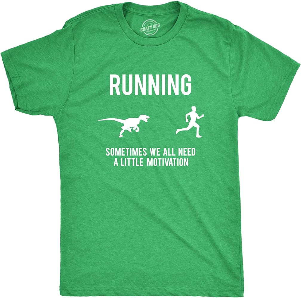 Mens Running Motivation Raptor Chase T Shirt Funny Dinosaur Tee Nerdy Graphic