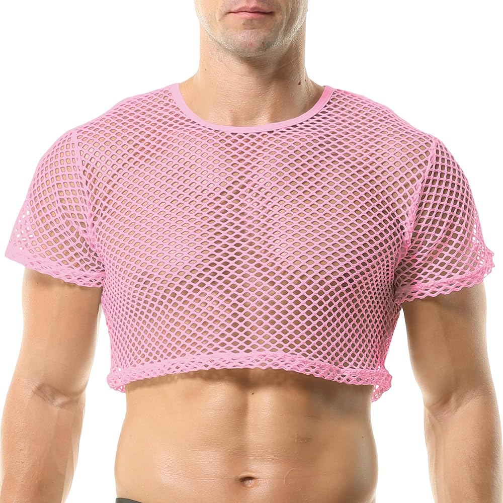 Men's Mesh Shirts Fishnet Tank Top T-Shirts See Through Sexy Round Neck Sexy Muscle Crop Tee …