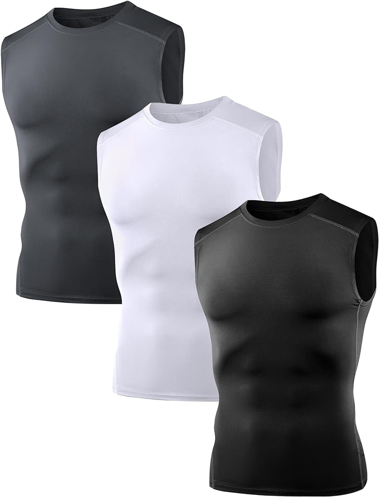 3/6 Pack Men’s Sleeveless Compression Shirts, Dry Fit Running Sports Workout Athletic Base Layer Tank Tops