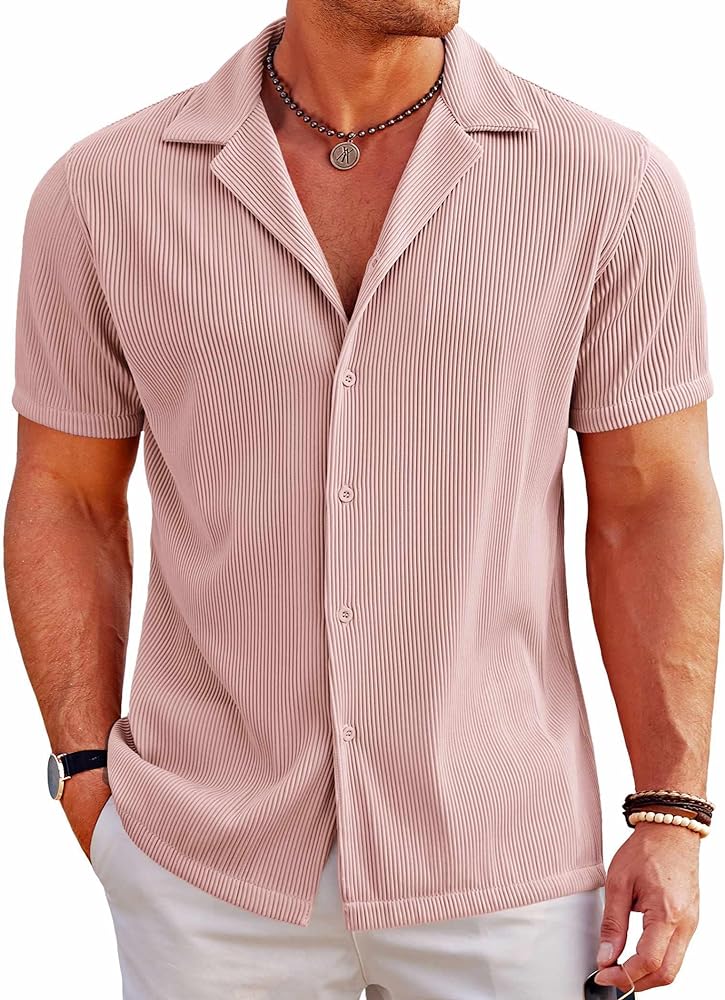 COOFANDY Men's Casual Button Down Shirts Short Sleeve Regular Fit Fashion Camp Beach Shirts Tops