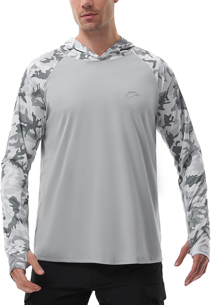 Men's Performance Fishing Hoodie Shirt with Thumbholes - UPF 50 Sun Protection Camo Long Sleeve Shirts Quick-Dry