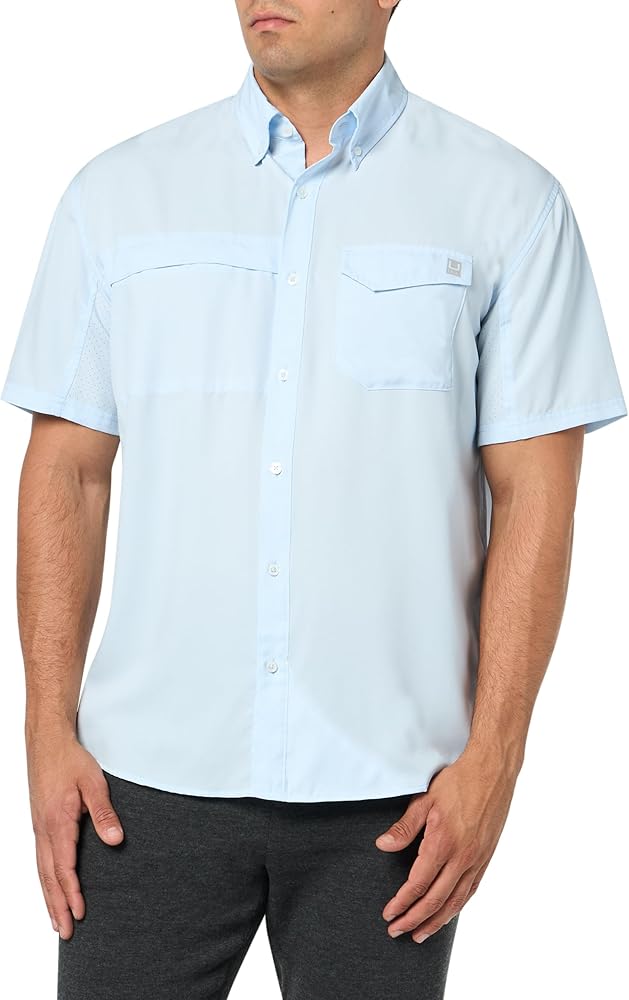 HUK Tide Point Solid Short Sleeve Shirt, Button Down for Men