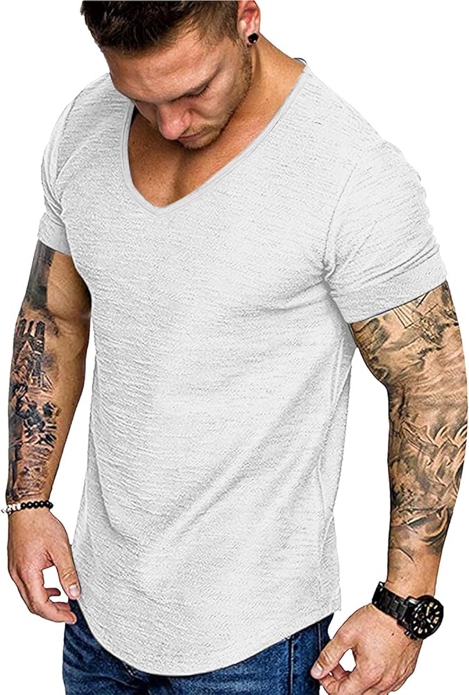 COOFANDY Mens 2 Pack Muscle V Neck T Shirt Fitted Gym Workout Short Sleeve Tee