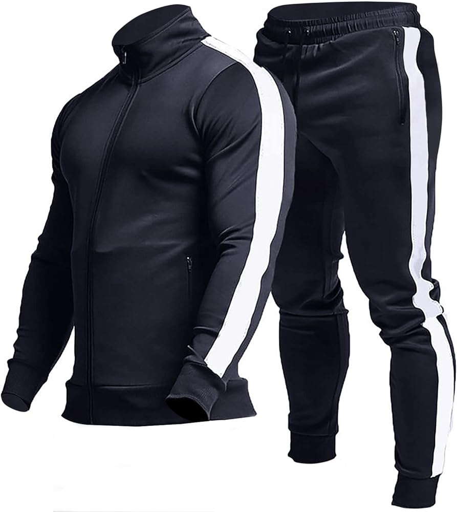 TEZO Men's Casual Active Tracksuits Full Zip Sports Jogging Suits Sets Athletic Running 2 Piece Sweatsuits with Zip Pockets