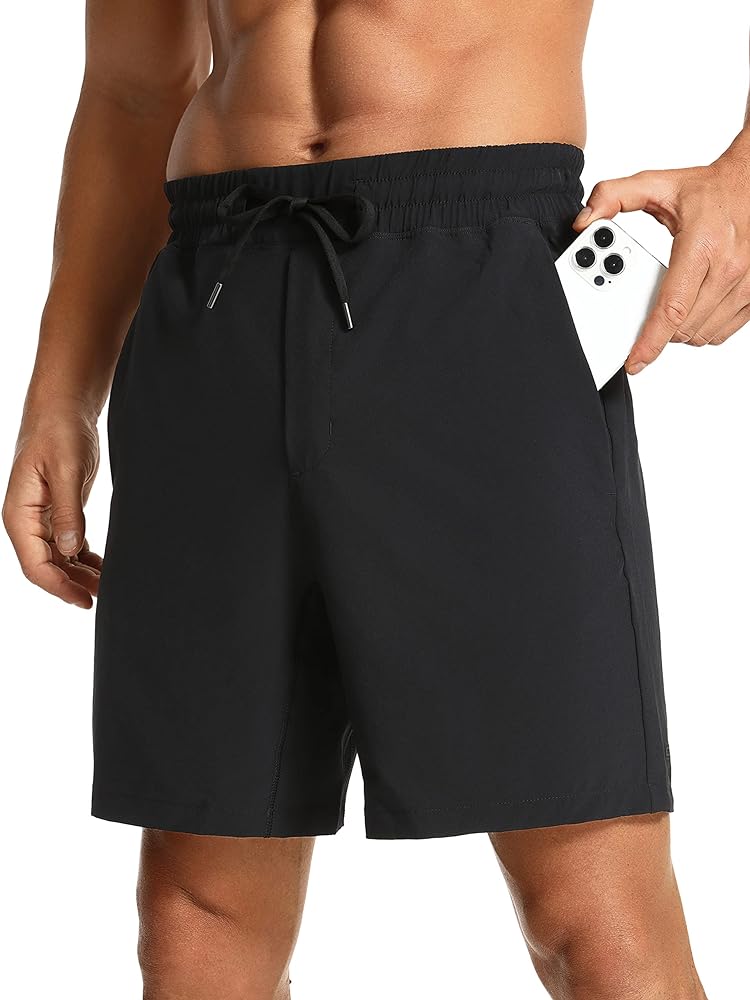 CRZ YOGA Men's Linerless Workout Shorts - 7'' Quick Dry Running Sports Athletic Gym Shorts with Pockets