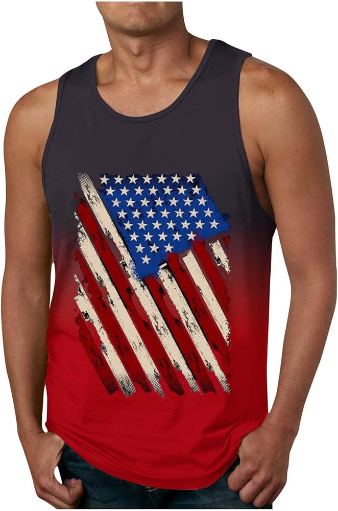 Dress Casual Tank Tops for Men Holiday Patriotic USA Flag Memorial Day Party 4th of July 2024 relaxed fit Pullover