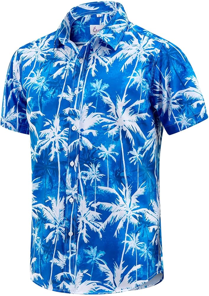 EUOW Men's Hawaiian Shirt Short Sleeves Printed Button Down Summer Beach Dress Shirts