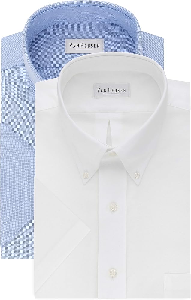 Van Heusen Men's Short Sleeve Dress Shirt Regular Fit Oxford Solid