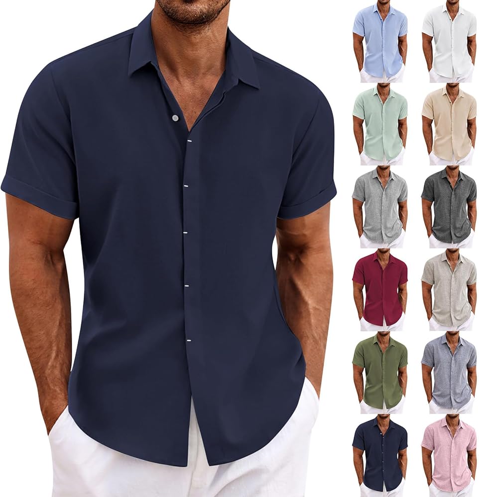 Button Up Shirt for Men Short Sleeve Relaxed Fit Solid Tshirts Shirt Summer Lightweight Casual Beach Tops