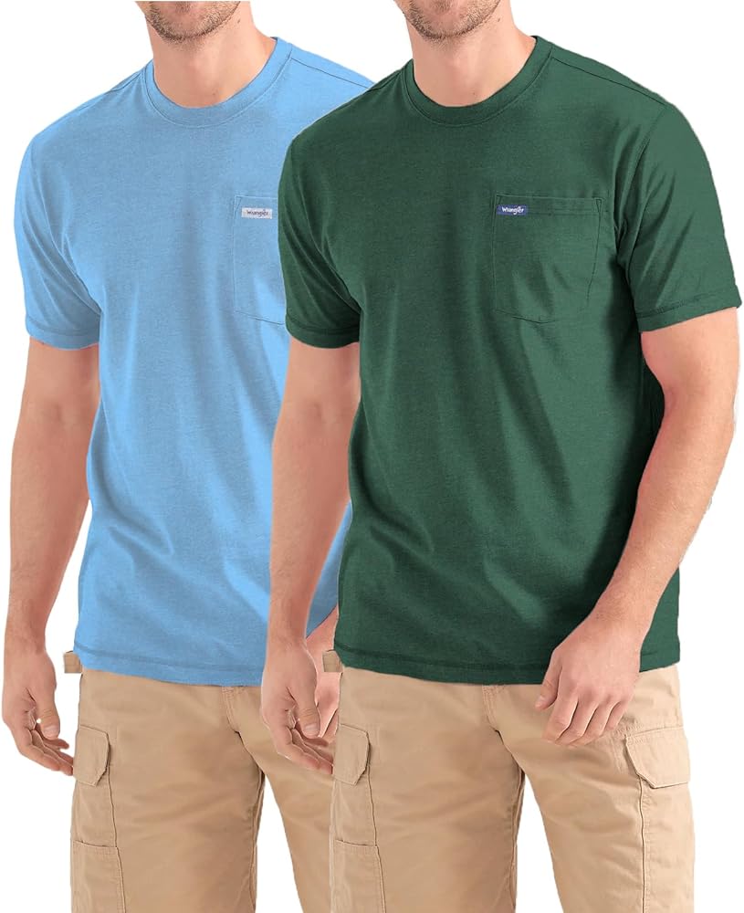 Wrangler Big and Tall T-Shirts for Men - 2 Pack Cotton Tee with Chest Pocket