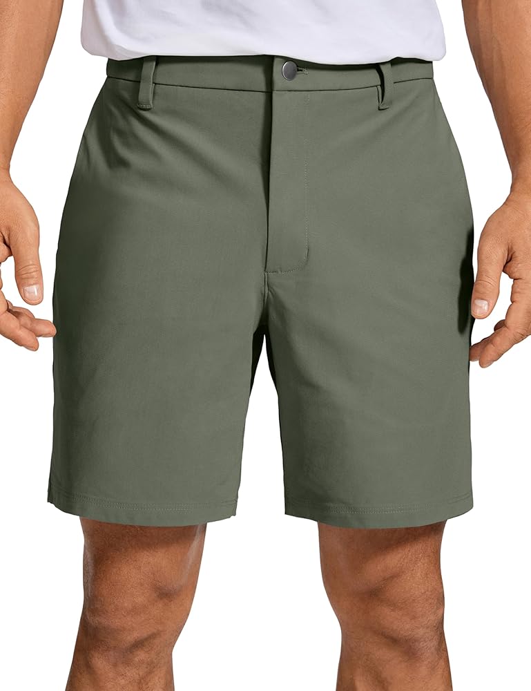 CRZ YOGA Men's All Day Comfy Golf Shorts - 7" Stretch Lightweight Casual Work Flat Front Shorts with Pockets