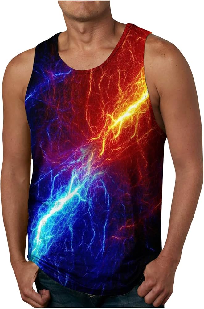 Men's 3D Print Tank Top Casual Sports Sleeveless Round Neck T-shirt Tank Top Cow Printed Shirt Contrasting Casual Blouses