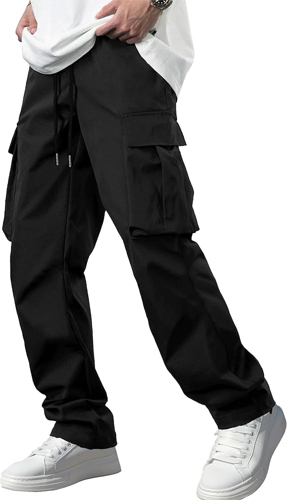 Men's Casual Cargo Pants Workout Joggers Stretch Sweatpants Hiking Drawstring Tactical Pants with Multi Pockets