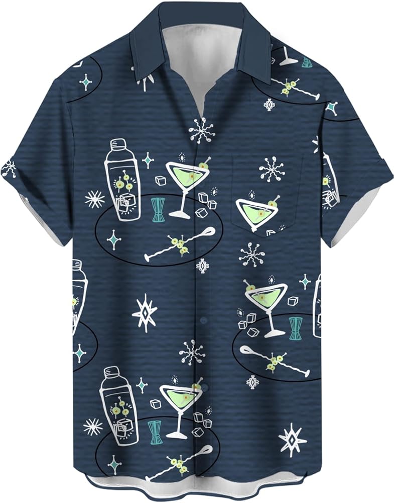 Hodaweisolp Men's Casual Short Sleeve Button Down Bowling Summer Loose Hawaiian Beach Shirts