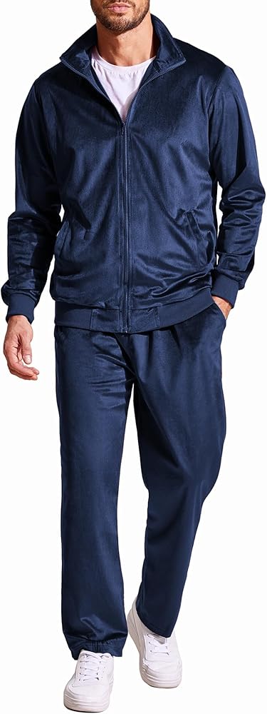 COOFANDY Mens 2 Piece Velour Tracksuit Full Zip Jackets Pants Velvet Jogging Suits Sweatsuit Set