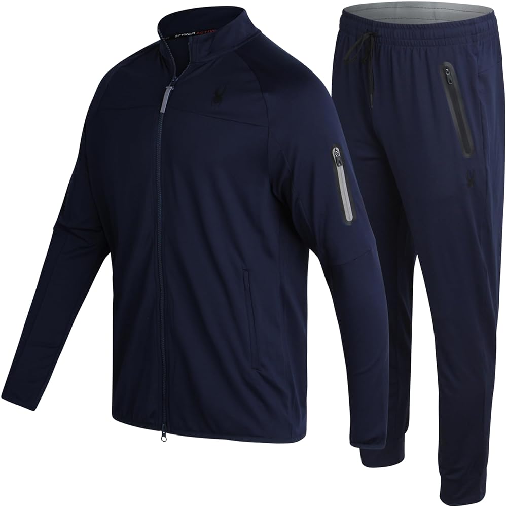 Spyder Mens Tracksuit - 2 Piece Performance Zip Sweatshirt Jacket and Jogger Sweatpants - Active Pants Set for Men, S-XL