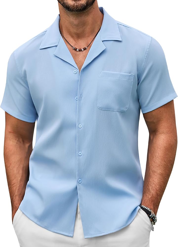 COOFANDY Men's Casual Button Down Shirts Short Sleeve Summer Beach Shirt Fashion Textured Shirts with Pocket